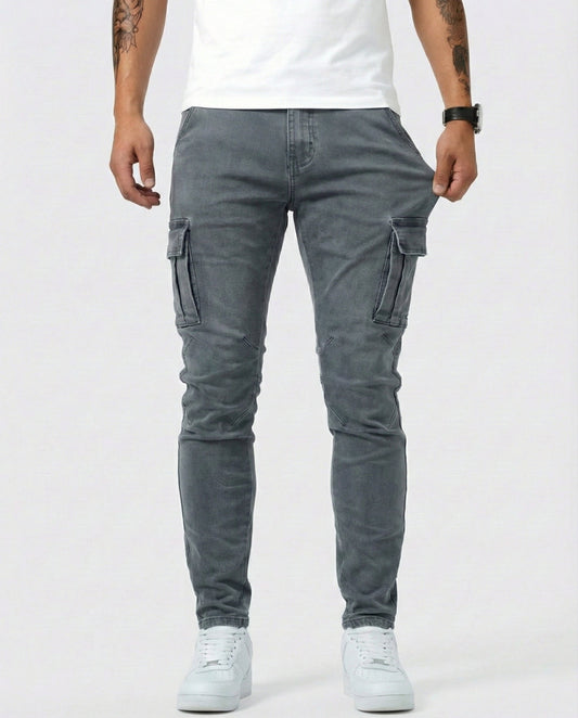 Stretch Cotton Cargo Pants - Grey