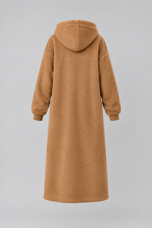 Manteau long à capuche effet laine