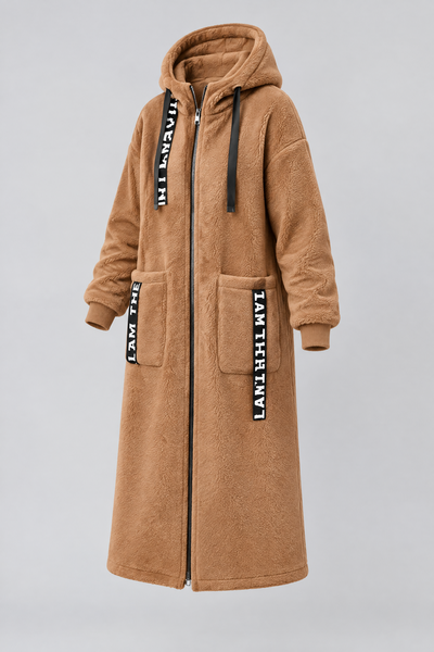 Manteau long à capuche effet laine