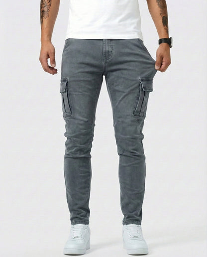 Stretch Cotton Cargo Pants - Grey
