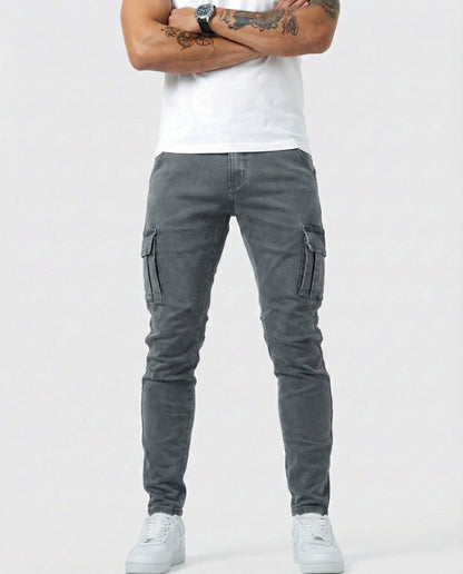 Stretch Cotton Cargo Pants - Grey detail