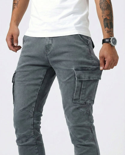 Stretch Cotton Cargo Pants - Grey detail