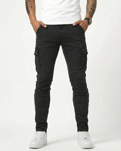 Stretch Cotton Cargo Pants - Black detail