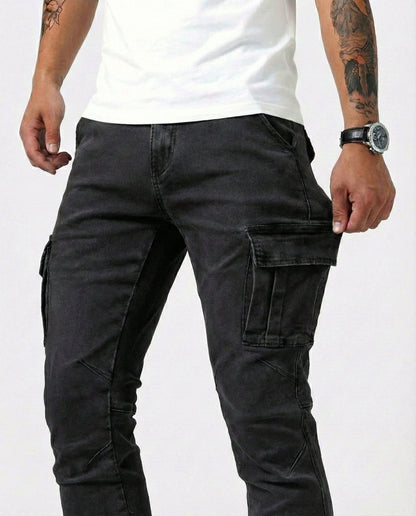 Stretch Cotton Cargo Pants - Black detail