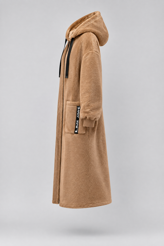 Manteau long à capuche effet laine
